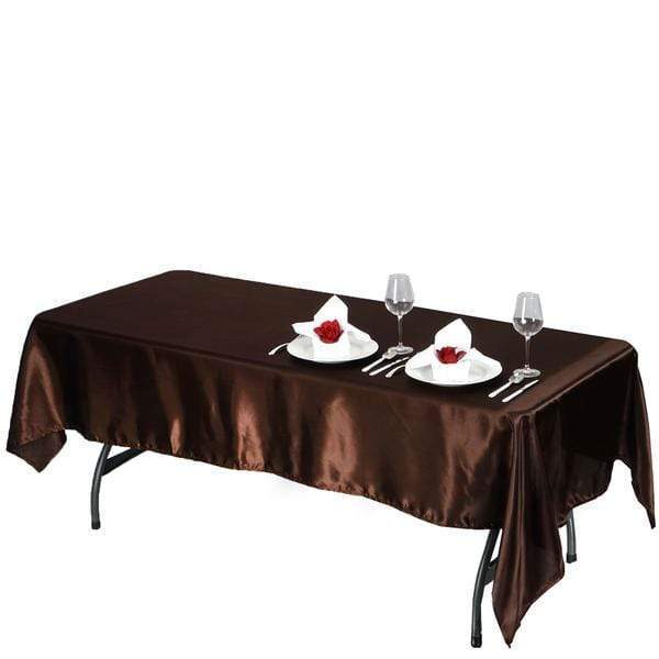60" x 102" Satin Rectangular Tablecloth - Chocolate Brown TAB_STN_60102_CHOC