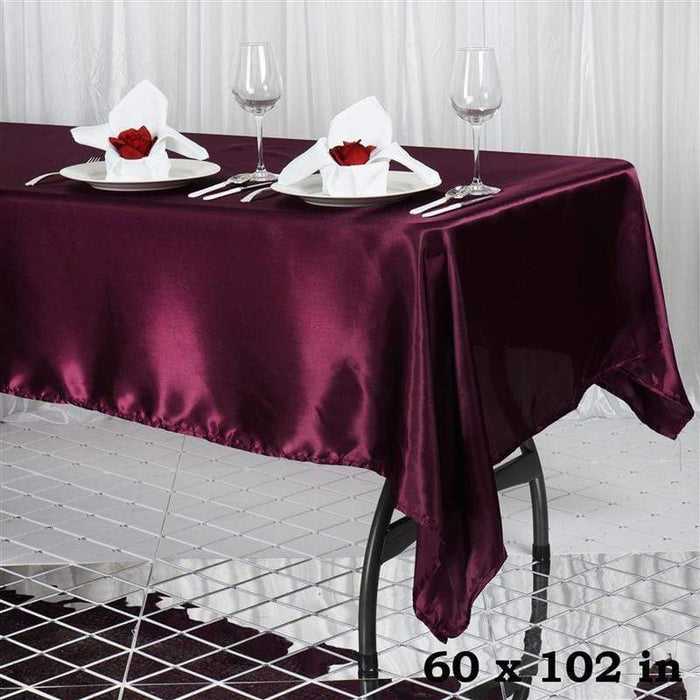 60" x 102" Satin Rectangular Tablecloth - Eggplant Purple TAB_STN_60102_EGG