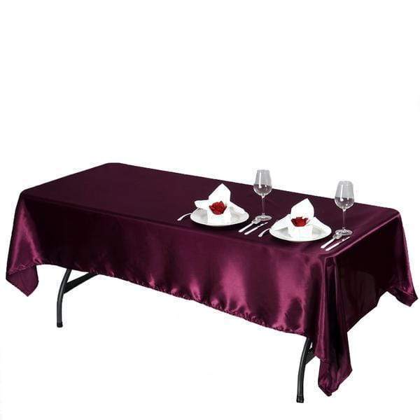 60" x 102" Satin Rectangular Tablecloth - Eggplant Purple TAB_STN_60102_EGG