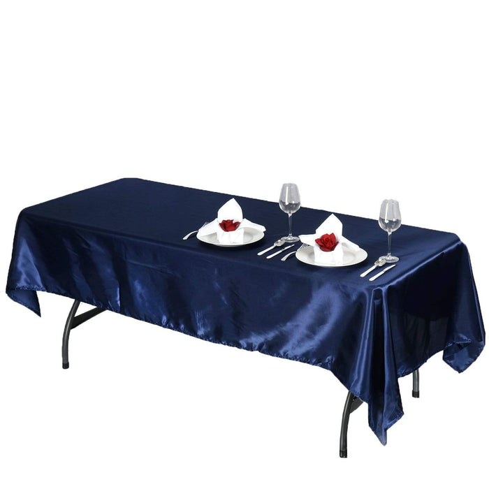 60" x 102" Satin Rectangular Tablecloth - Navy Blue TAB_STN_60102_NAVY