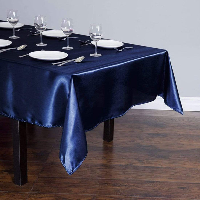 60" x 102" Satin Rectangular Tablecloth - Navy Blue TAB_STN_60102_NAVY