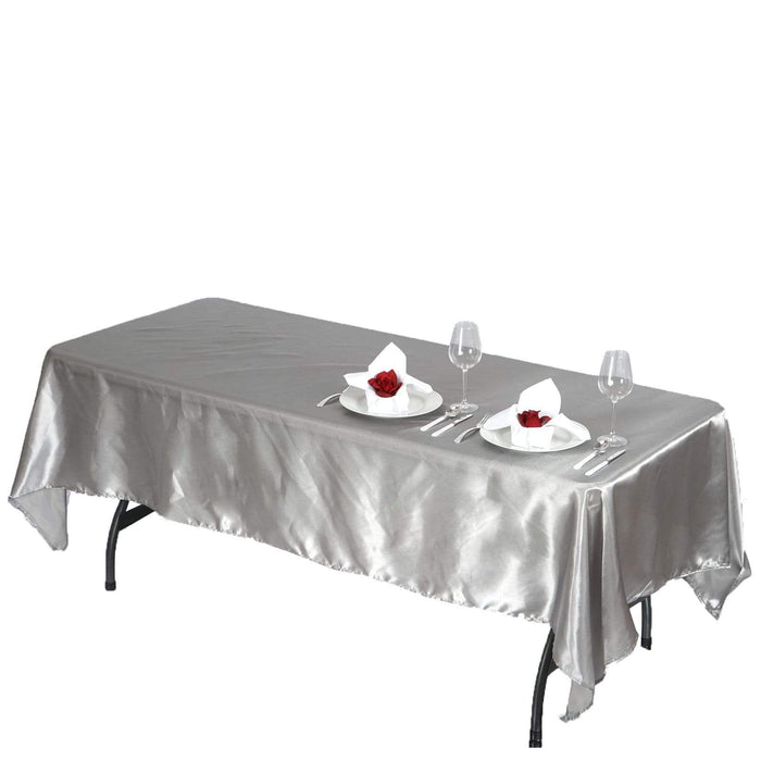 60" x 102" Satin Rectangular Tablecloth - Silver Light Gray TAB_STN_60102_SILV