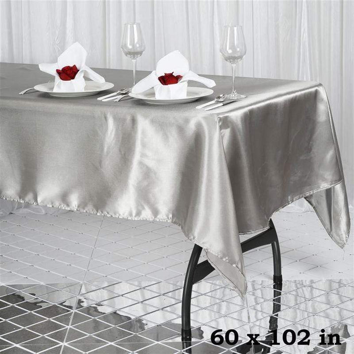 60" x 102" Satin Rectangular Tablecloth - Silver Light Gray TAB_STN_60102_SILV