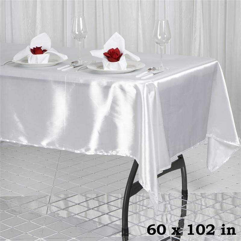 60" x 102" Satin Rectangular Tablecloth - White TAB_STN_60102_WHT