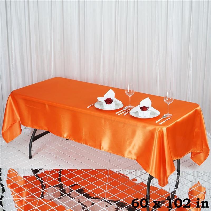60" x 102" Satin Rectangular Tablecloth - Orange TAB_STN_60102_ORNG