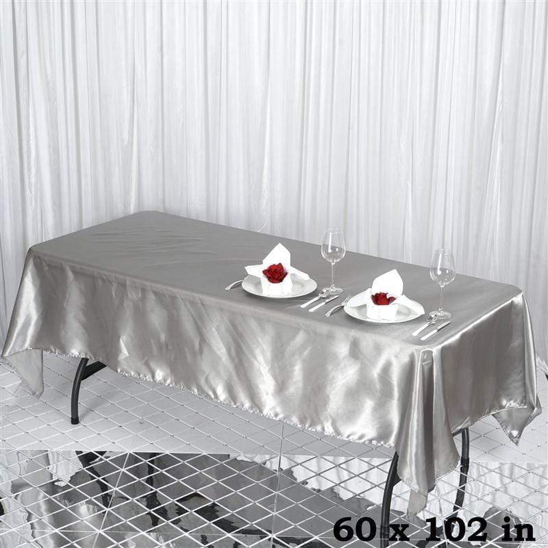 60" x 102" Satin Rectangular Tablecloth - Silver Light Gray TAB_STN_60102_SILV