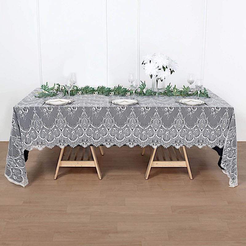60" x 120" Premium Lace Rectangular Tablecloth with Floral Design