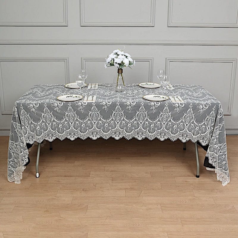 60" x 120" Premium Lace Rectangular Tablecloth with Floral Design