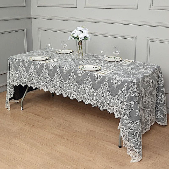 60" x 120" Premium Lace Rectangular Tablecloth with Floral Design