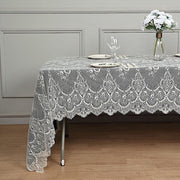 60" x 120" Premium Lace Rectangular Tablecloth with Floral Design