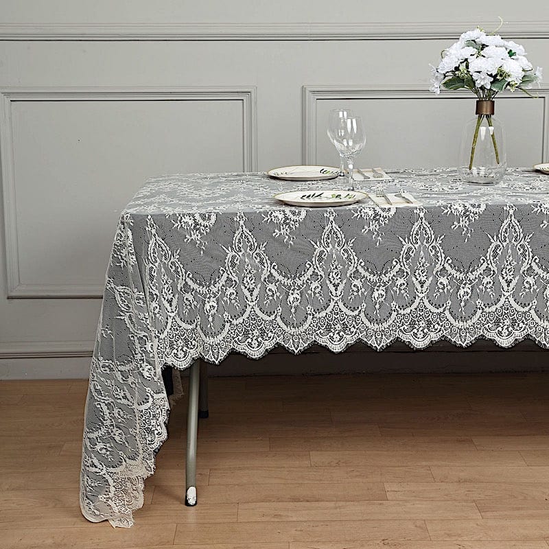 60" x 120" Premium Lace Rectangular Tablecloth with Floral Design