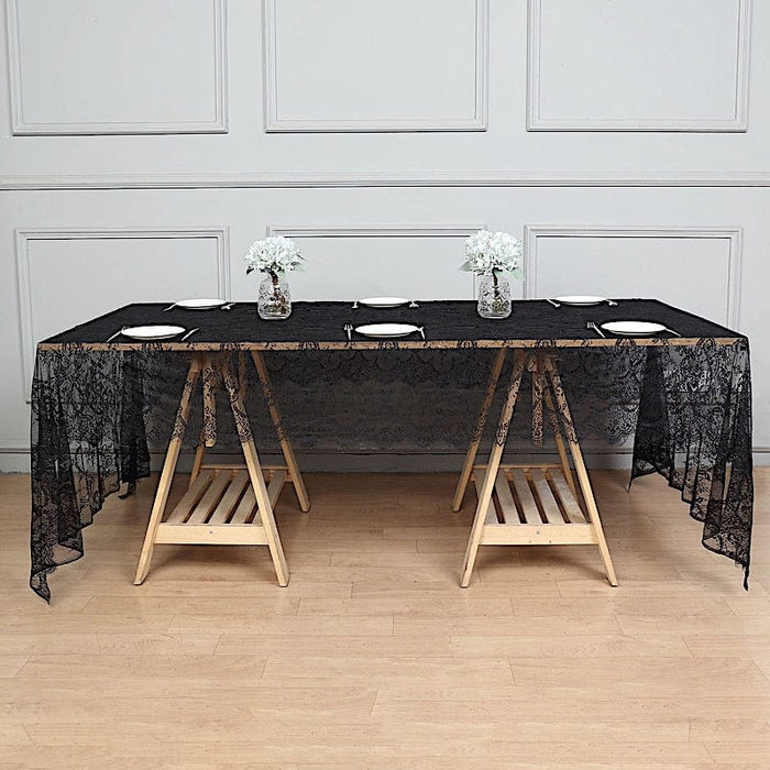60" x 120" Premium Lace Rectangular Tablecloth with Floral Design TAB_LACE02_60120_BLK
