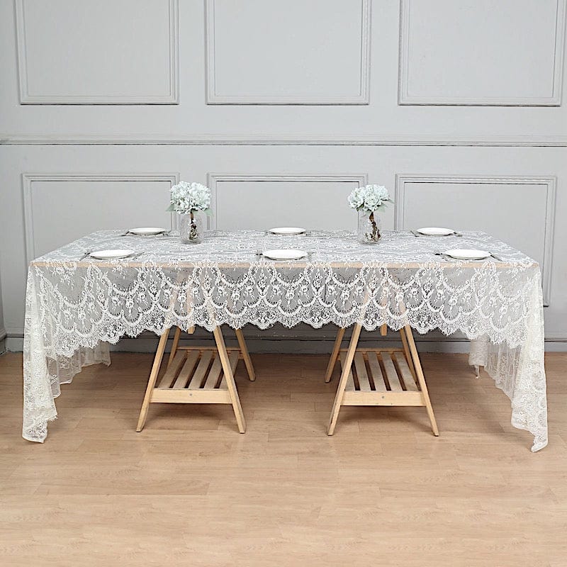 60" x 120" Premium Lace Rectangular Tablecloth with Floral Design TAB_LACE02_60120_IVR