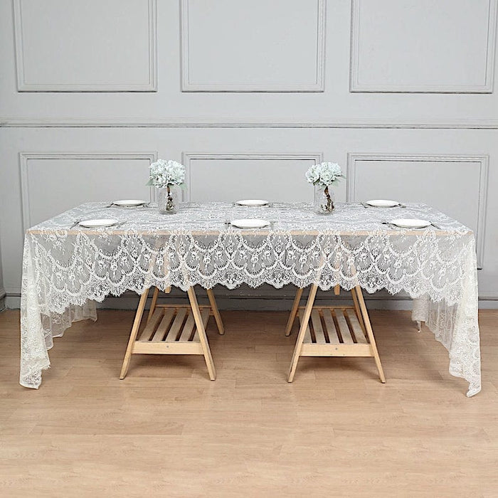 60" x 120" Premium Lace Rectangular Tablecloth with Floral Design TAB_LACE02_60120_IVR