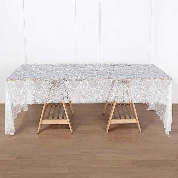 60" x 120" Premium Lace Rectangular Tablecloth with Floral Design TAB_LACE02_60120_WHT