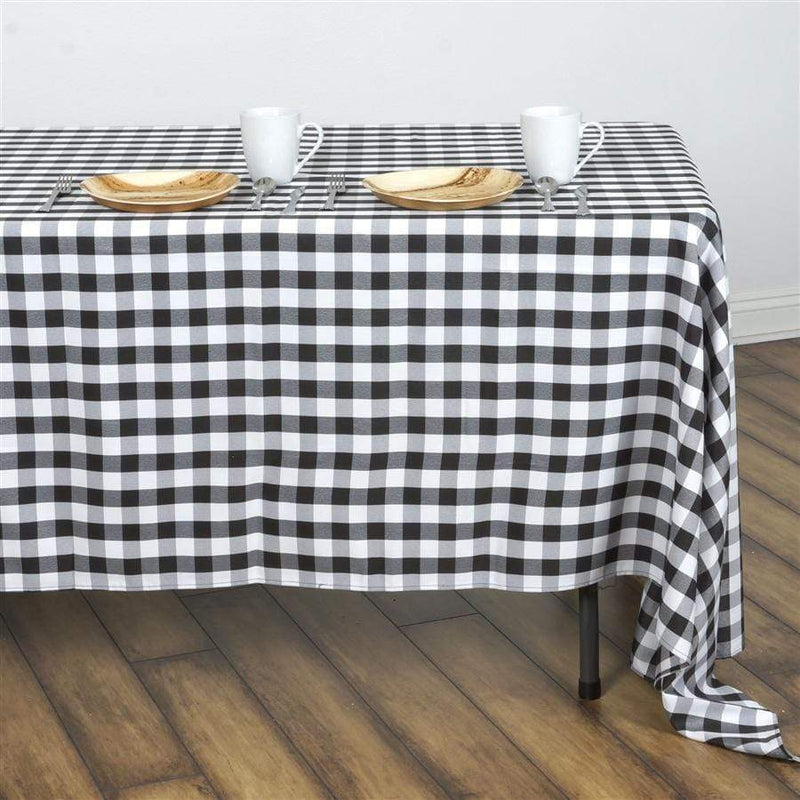 60" x 126" Checkered Gingham Polyester Tablecloth - Black TAB_CHK60126_BLK