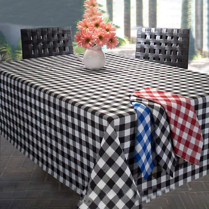 60" x 126" Checkered Gingham Polyester Tablecloth - Black TAB_CHK60126_BLK