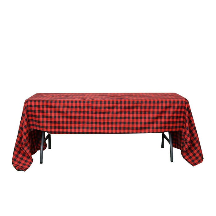 60" x 126" Checkered Gingham Polyester Tablecloth - Black and Red TAB_CHK60126_BLKRED