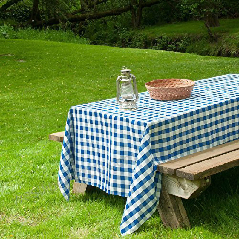 60" x 126" Checkered Gingham Polyester Tablecloth - Blue and White TAB_CHK60126_BLUE