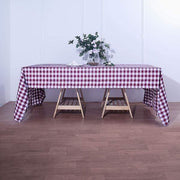 60" x 126" Checkered Gingham Polyester Tablecloth - Burgundy and White TAB_CHK60126_BURG