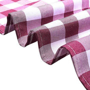 60" x 126" Checkered Gingham Polyester Tablecloth - Burgundy and White TAB_CHK60126_BURG