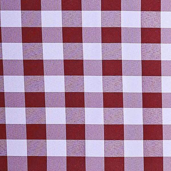 60" x 126" Checkered Gingham Polyester Tablecloth - Burgundy and White TAB_CHK60126_BURG