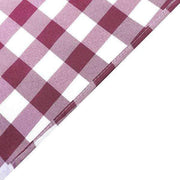 60" x 126" Checkered Gingham Polyester Tablecloth - Burgundy and White TAB_CHK60126_BURG