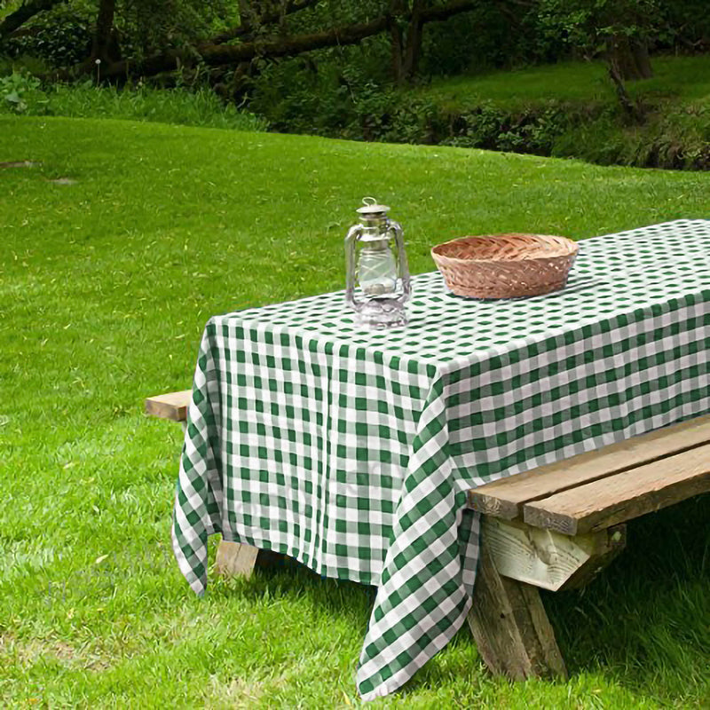 60" x 126" Checkered Gingham Polyester Tablecloth - Green TAB_CHK60126_GRN