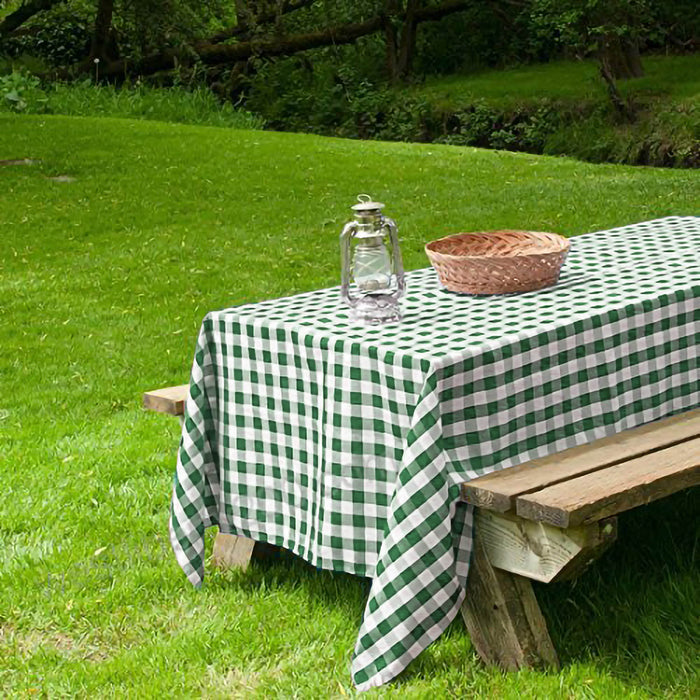 60" x 126" Checkered Gingham Polyester Tablecloth - Green TAB_CHK60126_GRN