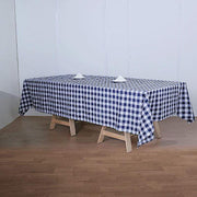 60" x 126" Checkered Gingham Polyester Tablecloth - Navy Blue and White TAB_CHK60126_NAVY
