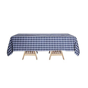 60" x 126" Checkered Gingham Polyester Tablecloth - Navy Blue and White TAB_CHK60126_NAVY