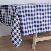 60" x 126" Checkered Gingham Polyester Tablecloth - Navy Blue and White TAB_CHK60126_NAVY