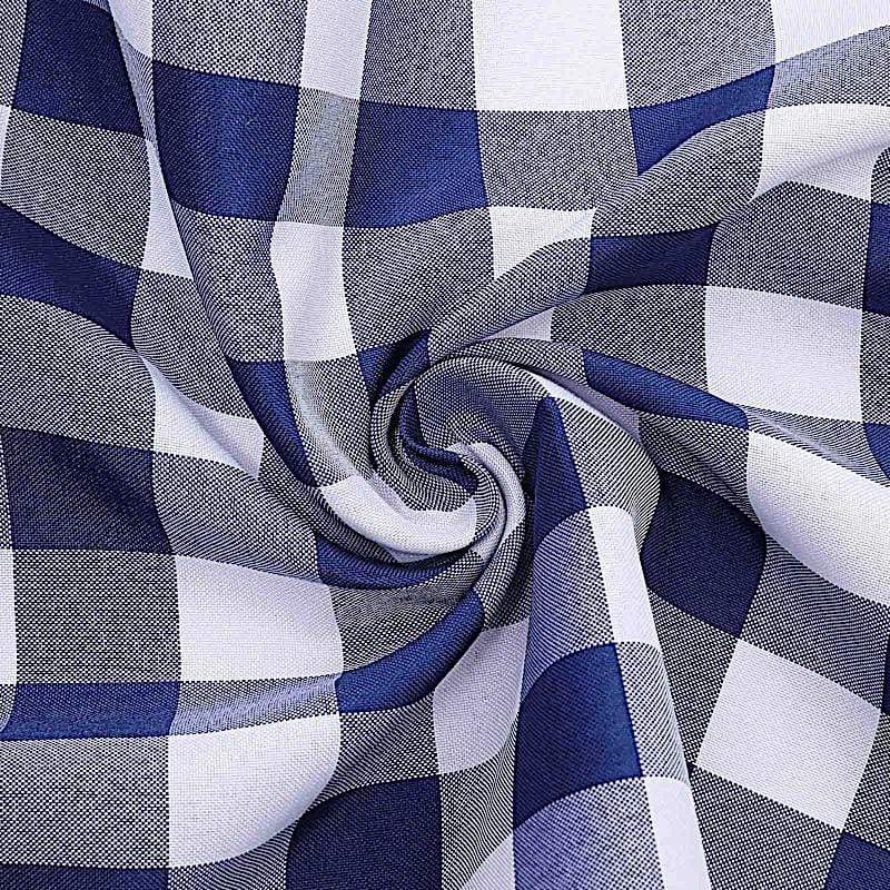 60" x 126" Checkered Gingham Polyester Tablecloth - Navy Blue and White TAB_CHK60126_NAVY