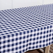 60" x 126" Checkered Gingham Polyester Tablecloth - Navy Blue and White TAB_CHK60126_NAVY