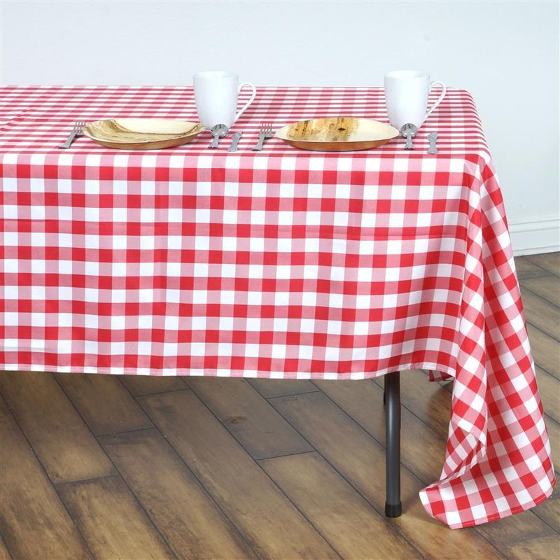 60" x 126" Checkered Gingham Polyester Tablecloth - Red TAB_CHK60126_RED