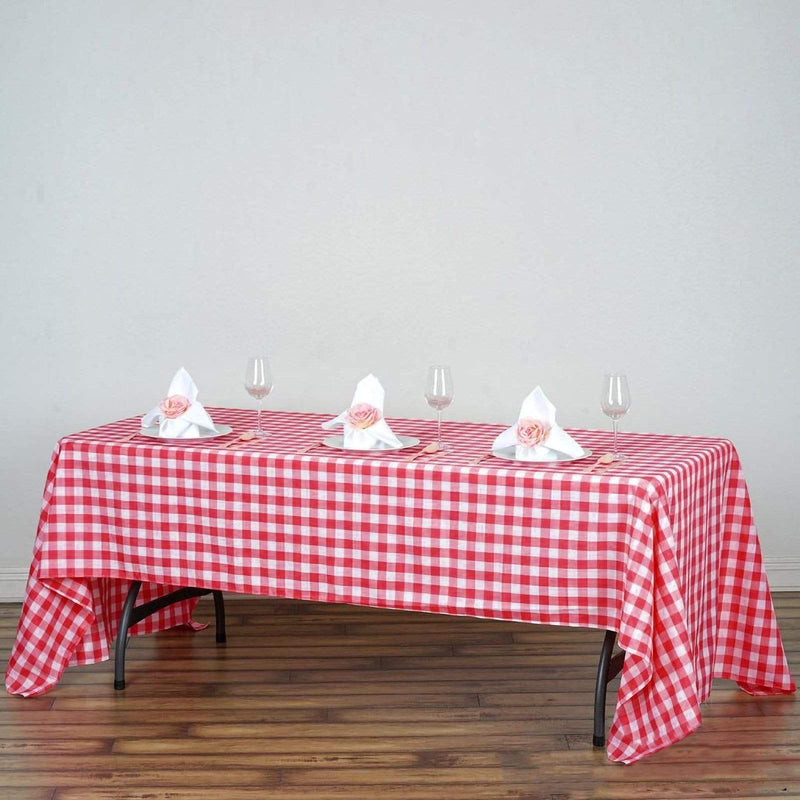 60" x 126" Checkered Gingham Polyester Tablecloth - Red TAB_CHK60126_RED