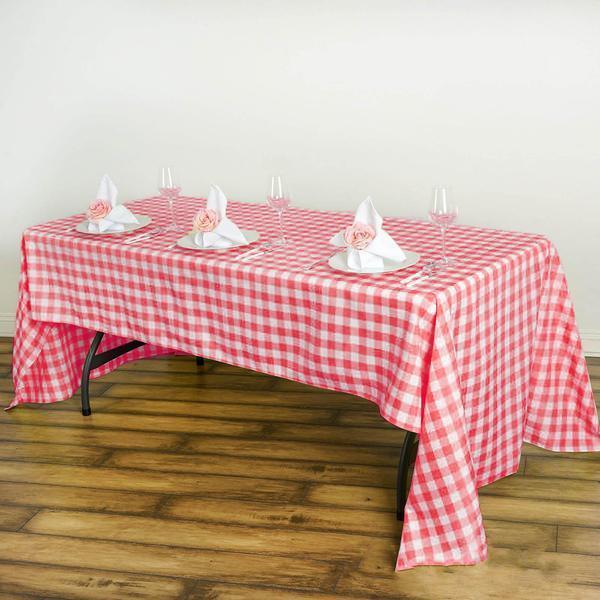 60" x 126" Checkered Gingham Polyester Tablecloth - Red TAB_CHK60126_RED