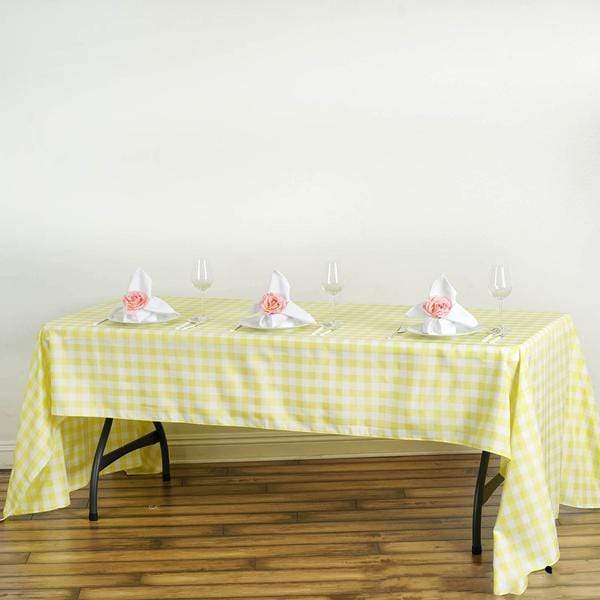 60" x 126" Checkered Gingham Polyester Tablecloth - Yellow TAB_CHK60126_YEL