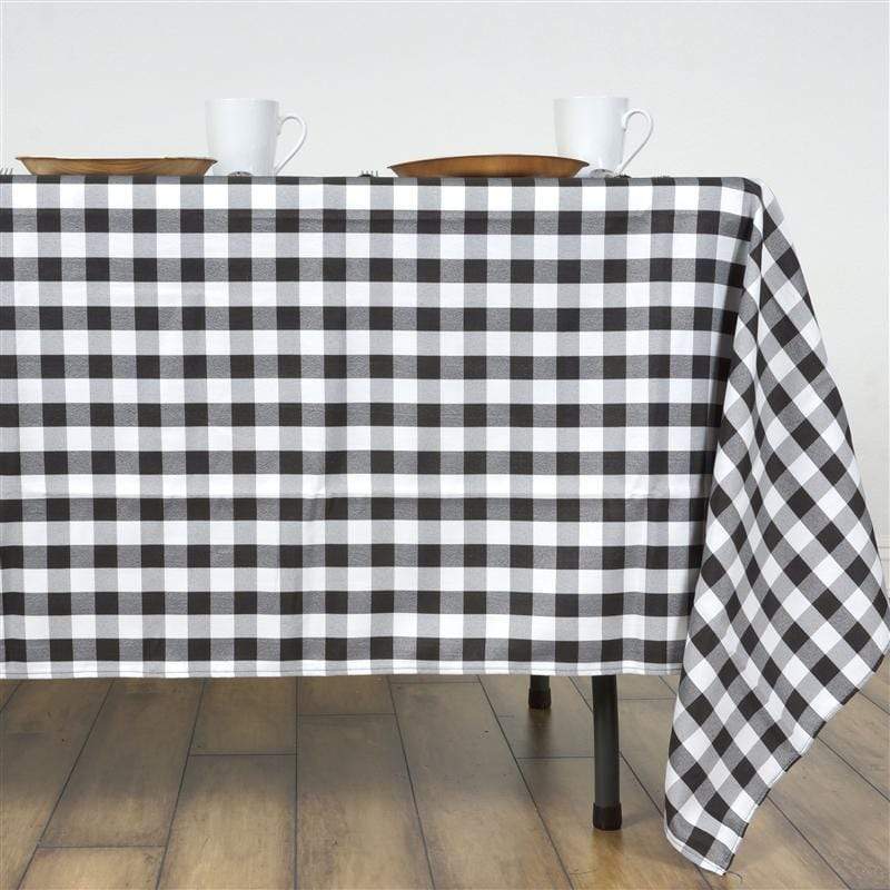 60" x 126" Checkered Gingham Polyester Tablecloth - Black TAB_CHK60126_BLK