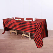 60" x 126" Checkered Gingham Polyester Tablecloth - Black and Red TAB_CHK60126_BLKRED