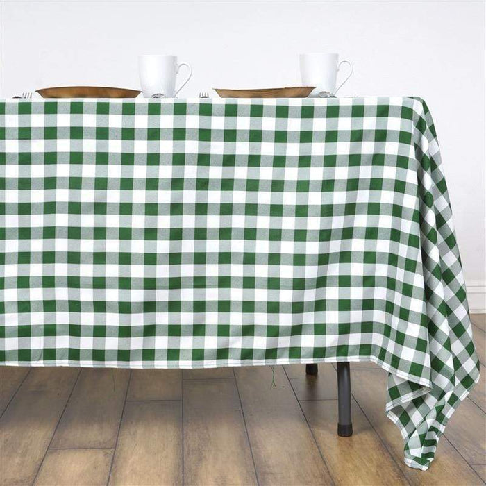 60" x 126" Checkered Gingham Polyester Tablecloth - Green TAB_CHK60126_GRN