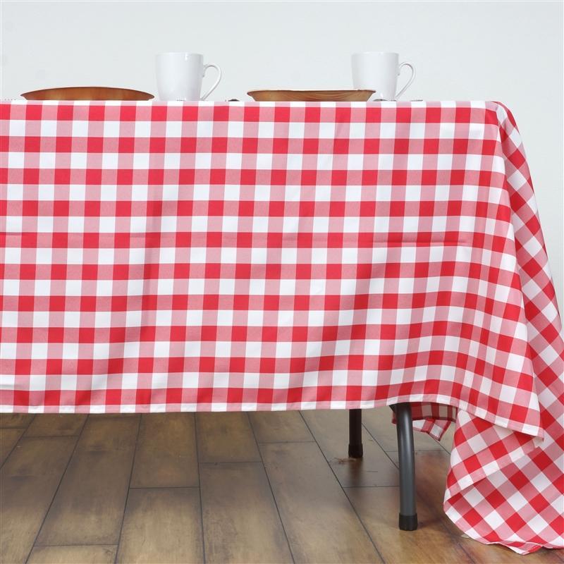 60" x 126" Checkered Gingham Polyester Tablecloth - Red TAB_CHK60126_RED
