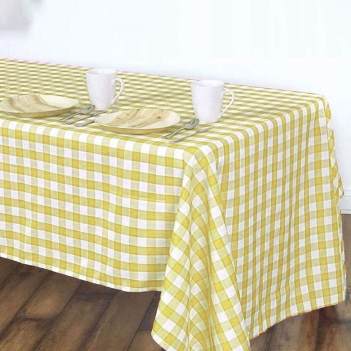 60" x 126" Checkered Gingham Polyester Tablecloth - Yellow TAB_CHK60126_YEL