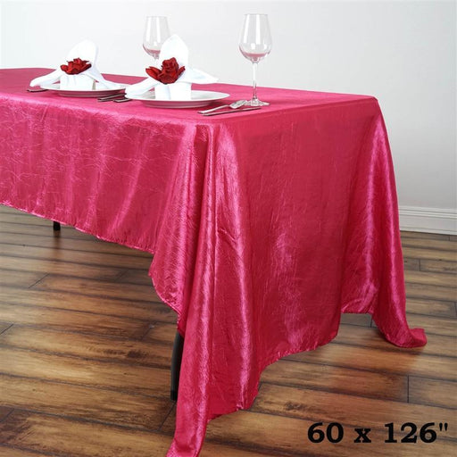 60" x 126" Crinkled Crushed Taffeta Rectangular Tablecloth TAB_CRNK_60126_FUSH