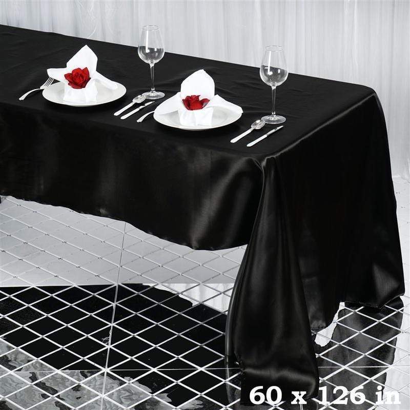 60" x 126" Satin Rectangular Tablecloth - Black TAB_STN_60126_BLK