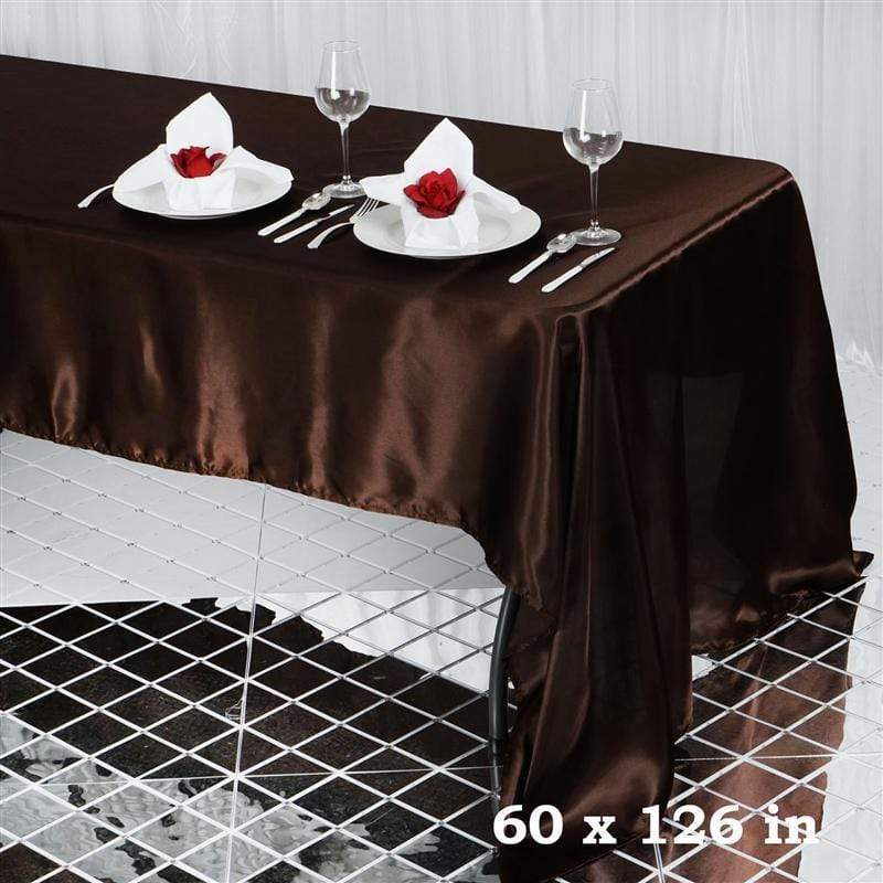 60" x 126" Satin Rectangular Tablecloth - Chocolate Brown TAB_STN_60126_CHOC