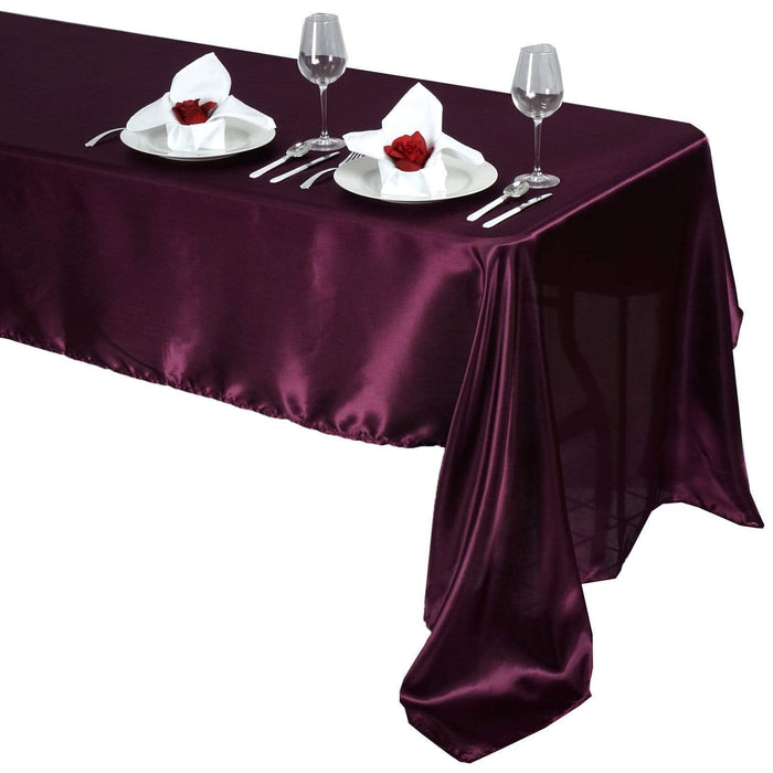 60" x 126" Satin Rectangular Tablecloth - Eggplant Purple TAB_STN_60126_EGG