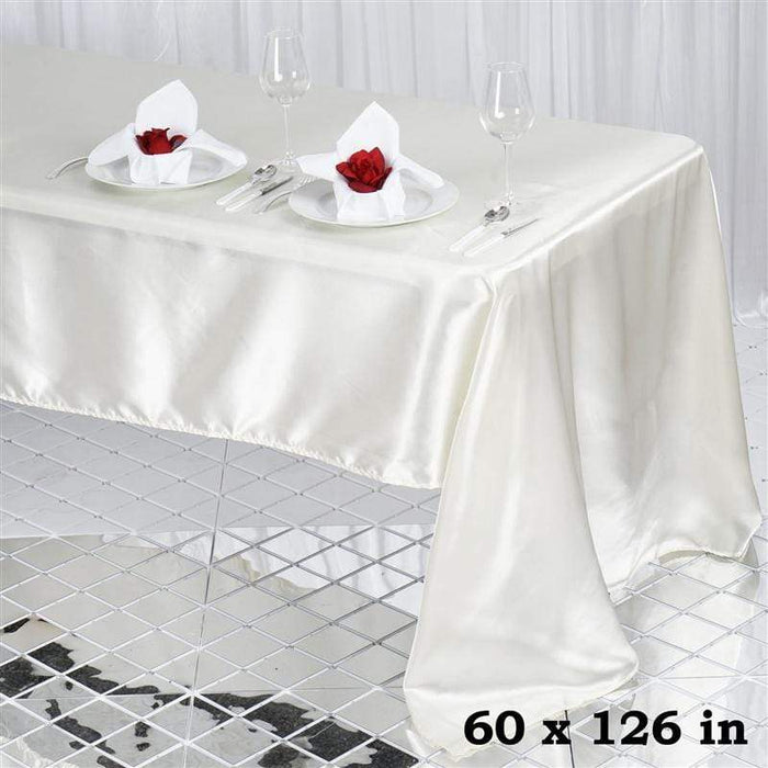 60" x 126" Satin Rectangular Tablecloth - Ivory TAB_STN_60126_IVR