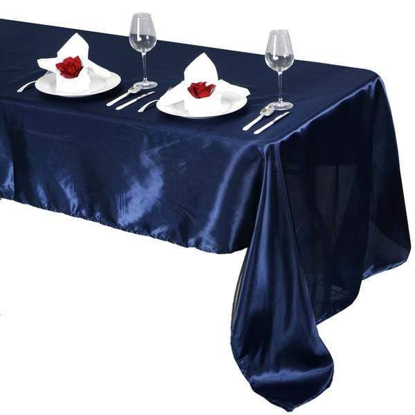 60" x 126" Satin Rectangular Tablecloth - Navy Blue TAB_STN_60126_NAVY