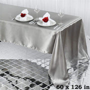 60" x 126" Satin Rectangular Tablecloth - Silver Light Gray TAB_STN_60126_SILV